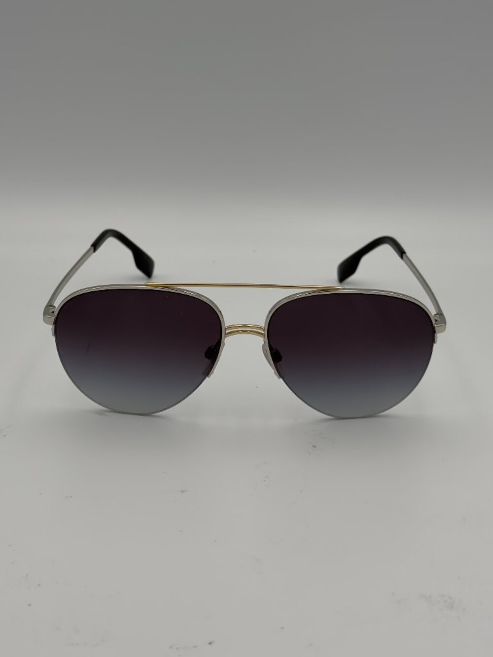 Burberry BE3113 Aviator Sunglasses Silver Gold Grey 59mm NEW